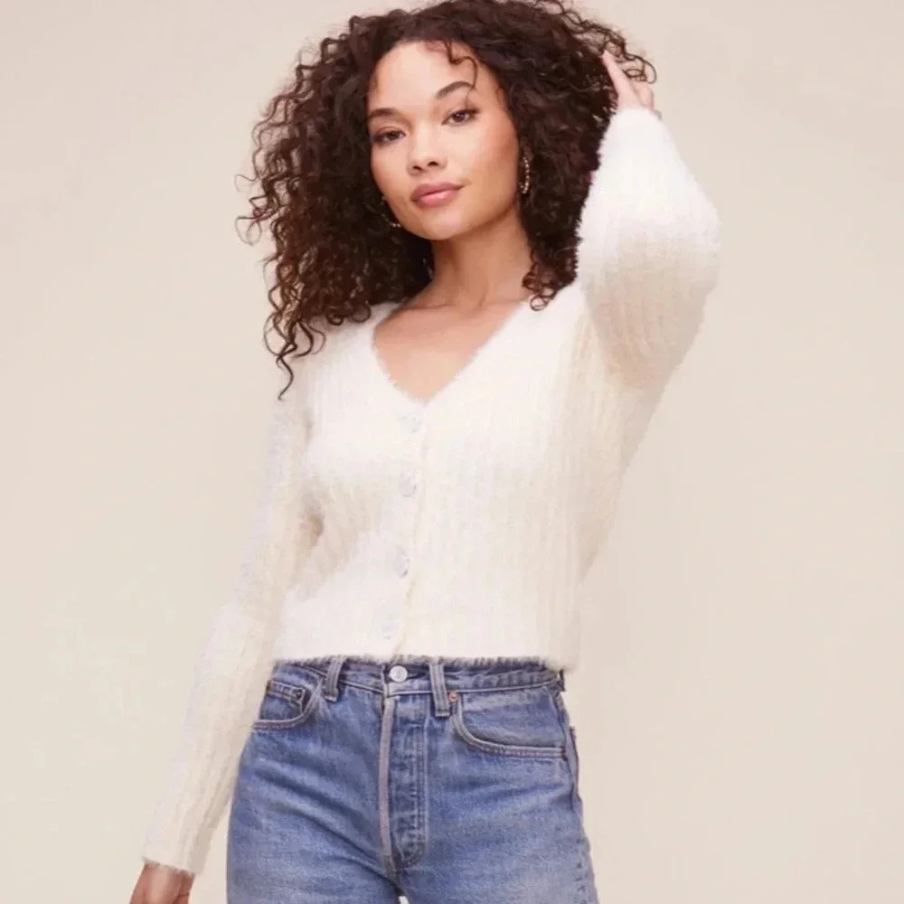 ASTR‎ Cardigan Cream Fuzzy Knit Cardigan Sweater Oat Milk Ivory 2X NWT